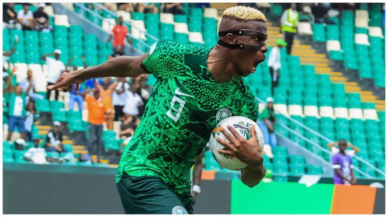 Victor Osimhen celebrates his goal against Equatorial Guinea at the AFCON 2023.