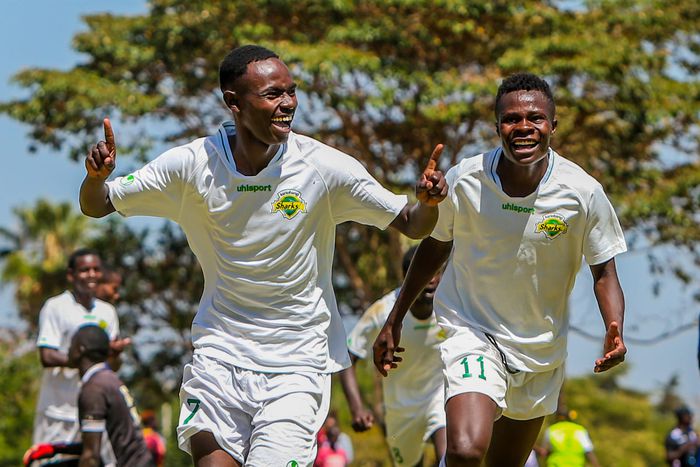 Kariobangi Sharks players celebrating a goal.