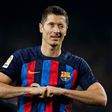 Lewandowski celebrating his goal for Barcelona