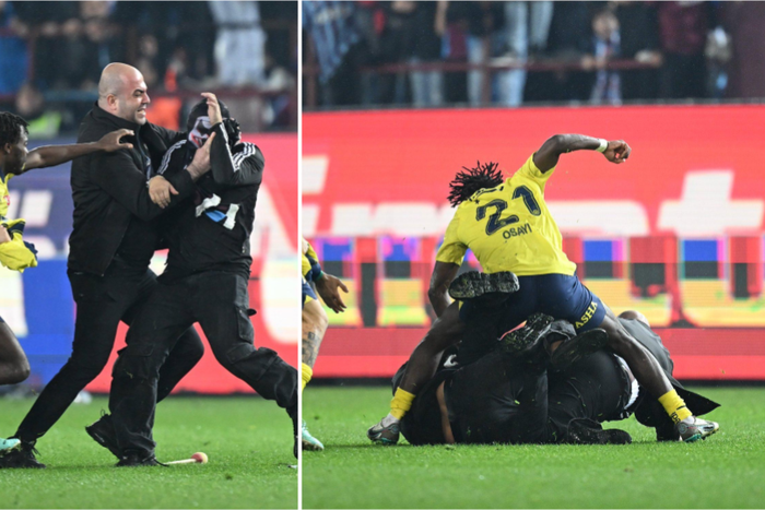 Bright Osayi Samuel punches pitch invader in Trabzonspor vs Fenerbahce || Image credit: Football Report/Bolarinwa Olajide (X)