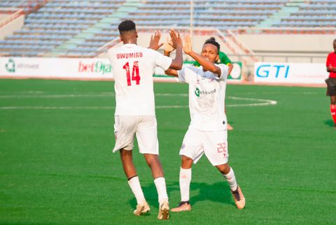 Frank Uwumiro celebrates his winner against Kwara United.