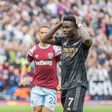 Bukayo Saka reacts after missing a penalty against West Ham.