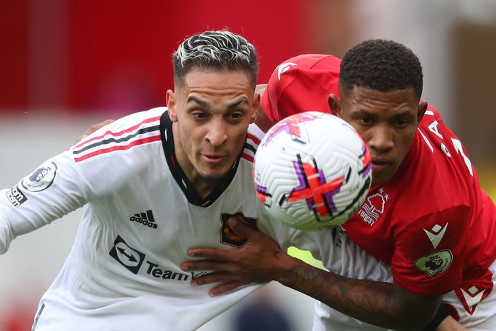 Manchester United's Antony in action against Nottingham Forest.