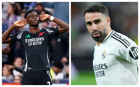 Carvajal confronts Saka at halftime after attempting Panenka penalty at Bernabeu