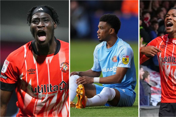 Adebayo (L), Amad (middle), and Osho (R) during the Luton Town vs Sunderland clash.