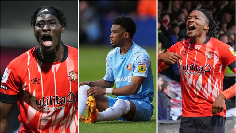 Adebayo (L), Amad (middle), and Osho (R) during the Luton Town vs Sunderland clash.