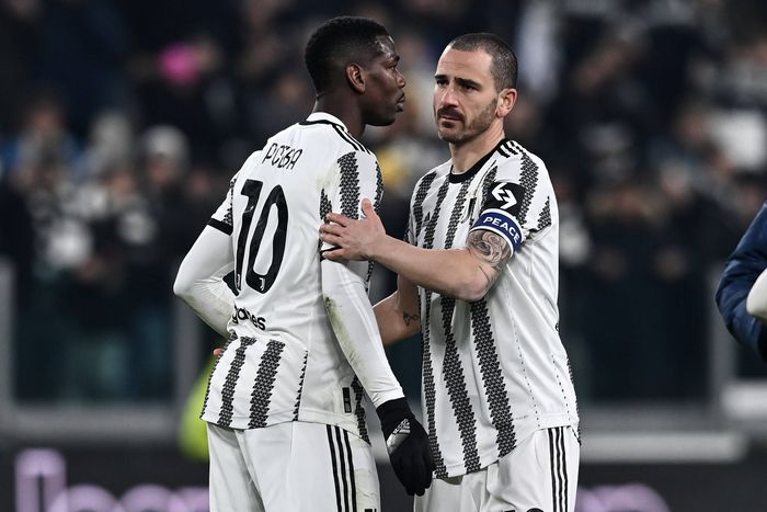 Leonardo Bonucci and Paul Pogba of Juventus