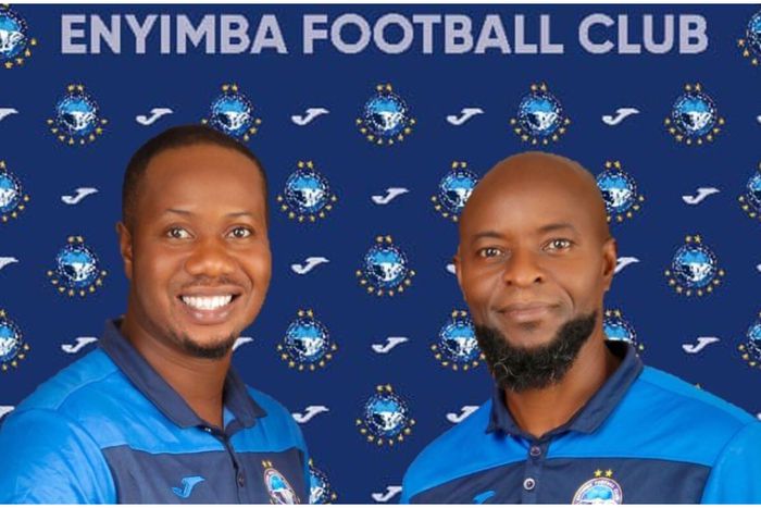 Finidi George (right) and his former assistant Yemi Olanrewaju during their time together at NPFL champions Enyimba.