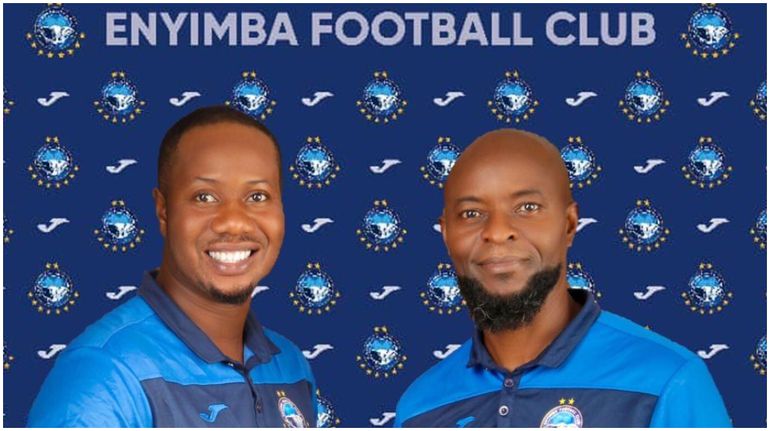 Finidi George (right) and his former assistant Yemi Olanrewaju during their time together at NPFL champions Enyimba.