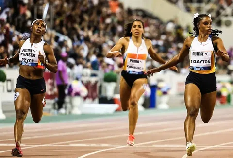 Tia Clayton Reacts After Dominating Shelly-Ann Fraser-Pryce Alongside Twin Sister in Doha 100m Clash