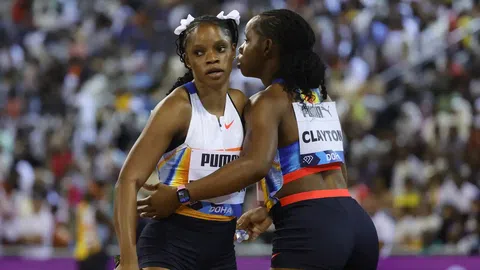 Tia Clayton Reacts After Dominating Shelly-Ann Fraser-Pryce Alongside Twin Sister in Doha 100m Clash