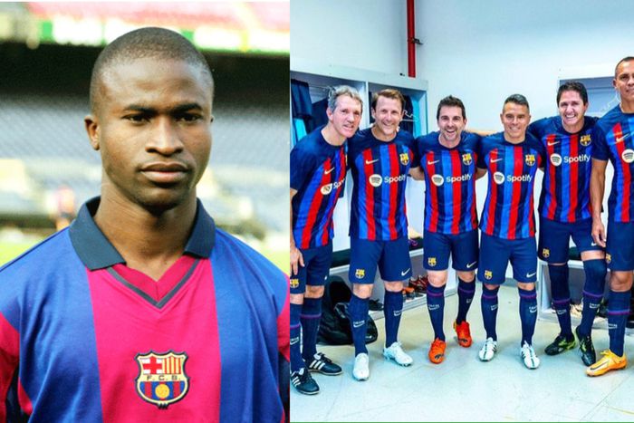 The photos featuring Okunowo and the Barcelona legends come from their last exhibition game.