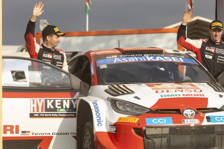 Elfyn Evans (L) and his navigator Martin Scott during the 2022 WRC Safari Rally