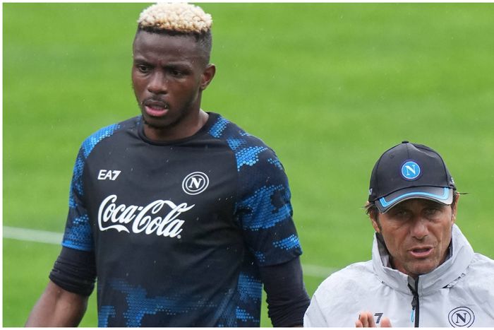 Victor Osimhen and Antonio Conte in Napoli training ahead of next season.
