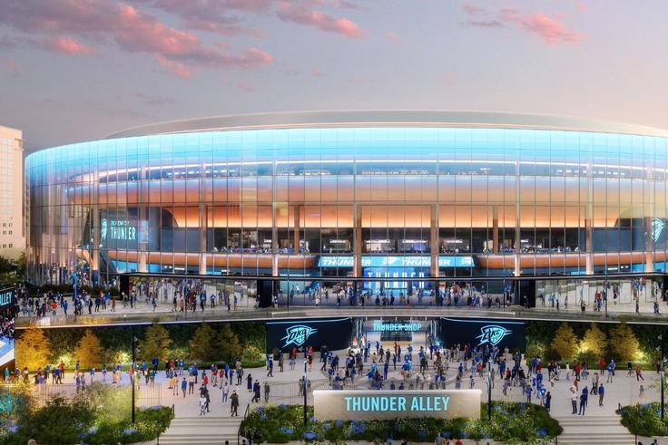Check out photos of the $845 Million New Oklahoma City Thunder Arena Project Set to Open in 2028.