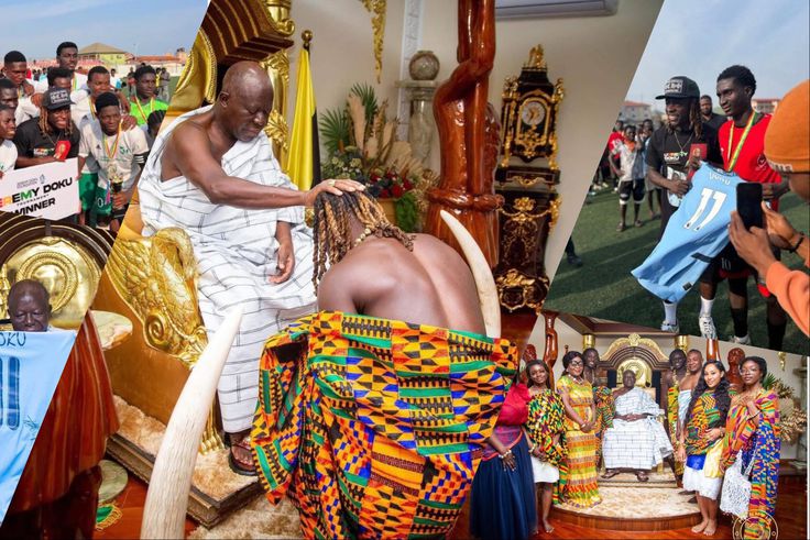 Manchester City star Jeremy Doku travels to Ghana, meets Ashanti King, and hosts a tournament.