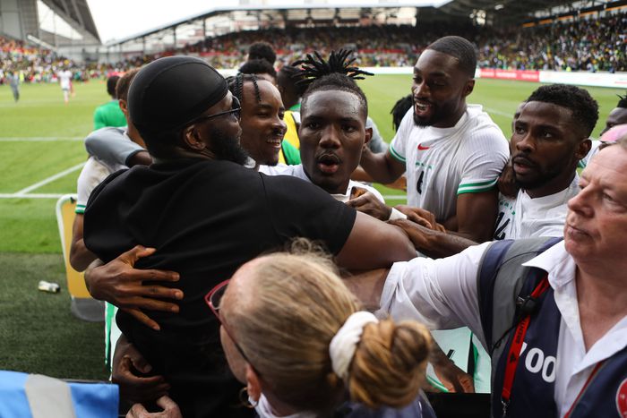 Super Eagles players celebrate goal against Jamaica in the Unity Cup || Image credit: Imago