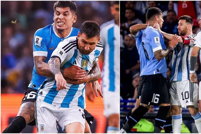 Lionel Messi and Argentina during the heated game against Uruguay.