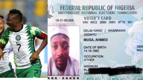 Super Eagles captain Ahmed Musa shows off PVC ahead of 2023 elections