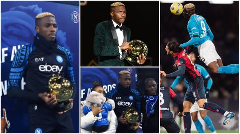 [Watch]: Proud moment as Victor Osimhen shows African Player of the year award to Napoli fans