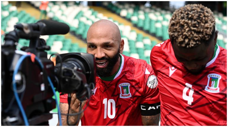 Equatorial Guinea's hero Emilio Nsue celebrates one of his goals.