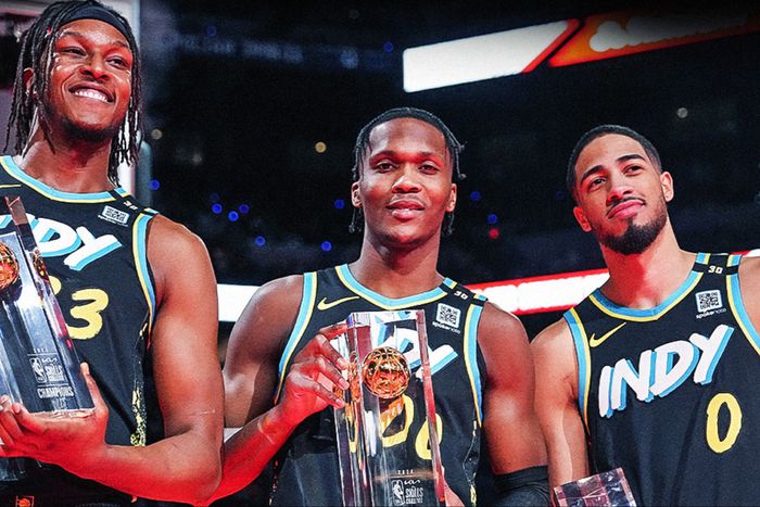 The trio of Myles Turner, Tyrese Haliburton, and Bennedict Mathurin dominate the All-Star Skills Challenge.