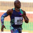 Ferdinand Omanyala sprinting at the Nyayo National Stadium.