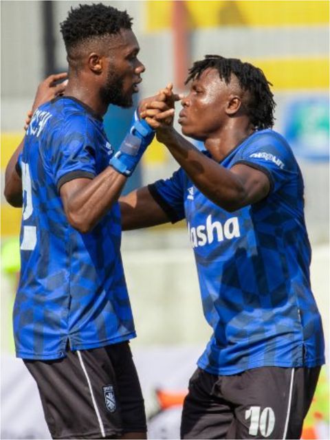 Pascal Durugbor (left) celebrates with Otibo for Sporting Lagos.