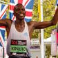 Amos Kipruto celebrates after winning the men s elite race at 2022 London Marathon in London, Britain.