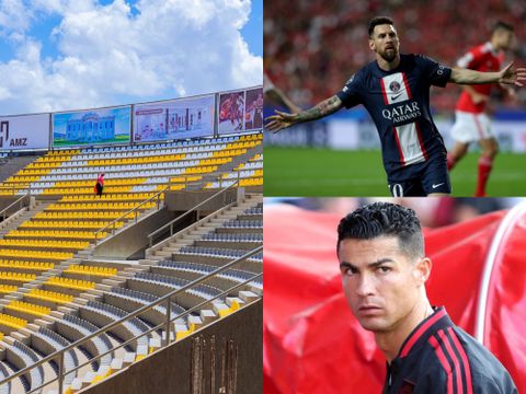 'We have our heroes' – Tweeps react as 'Nakivubo Hamz Stadium' features Messi, Ronaldo banners