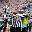 Newcastle United players celebrate as they took a step closer to Champions League football.
