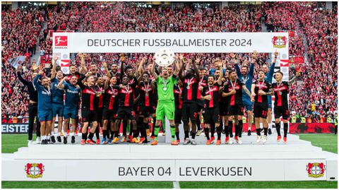 Victor Boniface celebrates 21st goal as Leverkusen lift first-ever Bundesliga title