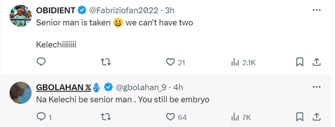 Football fans tell Victor Boniface that Kelechi Iheanacho is the only senior man || Image credit: X (Screenshot)