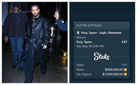 Fury vs Usyk: Drake stakes massive ₦830 million on Gyspy King