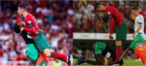 Young fan invades pitch, bows down to worship Ronaldo during Euro 2024 qualifier