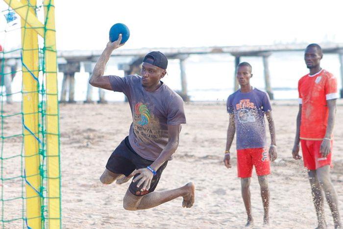 Kenya men's handball team in training in Malindi.