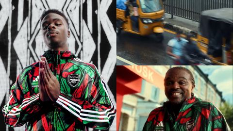 Bukayo Saka and Kanu model Lagos-themed Arsenal away jersey for the 2024/25 season