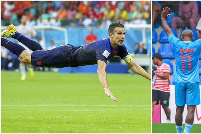 RVP scores against Spain in 2024 (left) while Sodiq takes a free kick for Remo Stars. (Photo Credit: Imago and Adelase Jamiu/X)