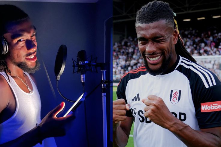 Iwobi posted a photo of him in the studio holding a phone with a studio mic in front of him. Instagram/Alex Iwobi