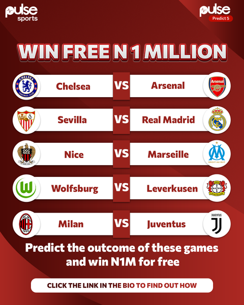 Pulse Sports prediction game: Enter your week 9 predictions for a chance to win ₦‎1 million