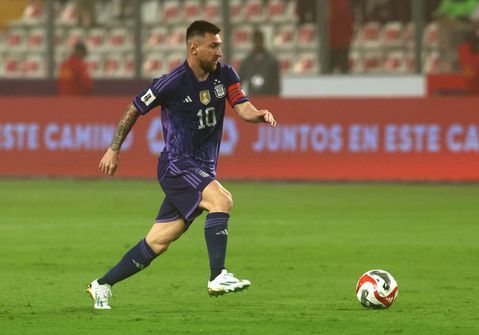 Lionel Messi in action for Argentina against Peru