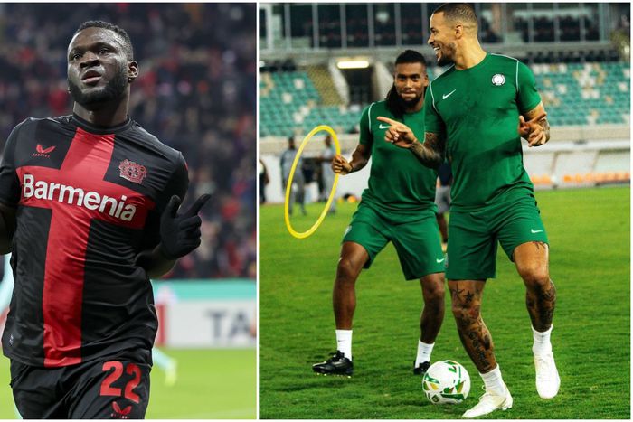 Victor Boniface trademark celebration mimicked by Troost-Ekong and Iwobi. || Imago