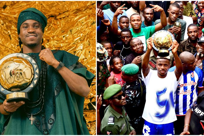 Nigerian superstars Ademola Lookman (left) and Victor Osimhen (right) with the CAF Awards.