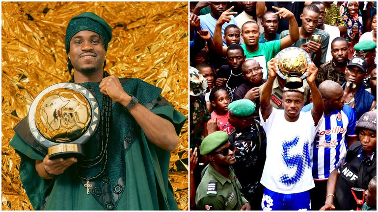 Nigerian superstars Ademola Lookman (left) and Victor Osimhen (right) with the CAF Awards.