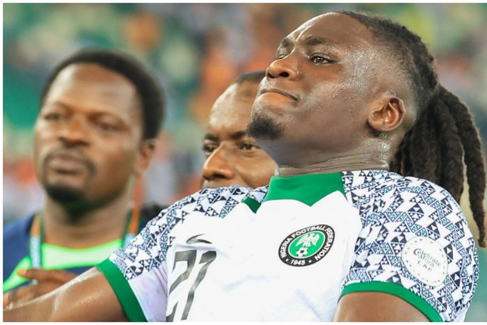 Calvin Bassey celebrates a famous win for Nigeria Super Eagles.