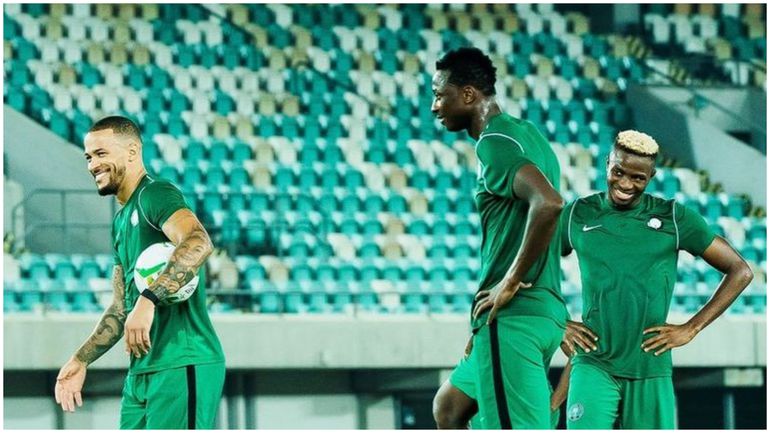 Troost-Ekong (left) and Osimhen (right) during a training session with the Super Eagles.