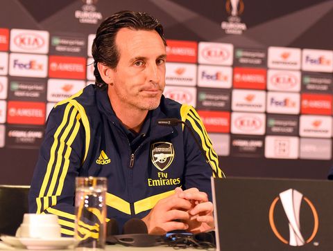 Unai Emery at a press conference for Arsenal || Image credit: Imago