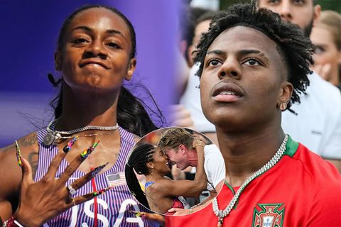 Tara Davis-Woodhall & husband Hunter predict who will win showdown between Sha'Carri Richardson & iShowSpeed