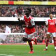 Bukayo Saka celebrates scoring for Arsenal against Crystal Palace