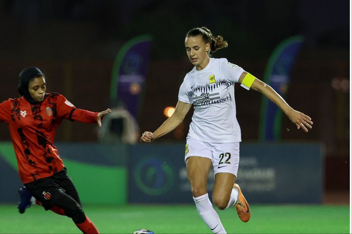 Watch Super Falcons of Nigeria star Ashleigh Plumptre score header as Al-Ittihad thrash Riyadh 13-2 in Saudi Arabia.